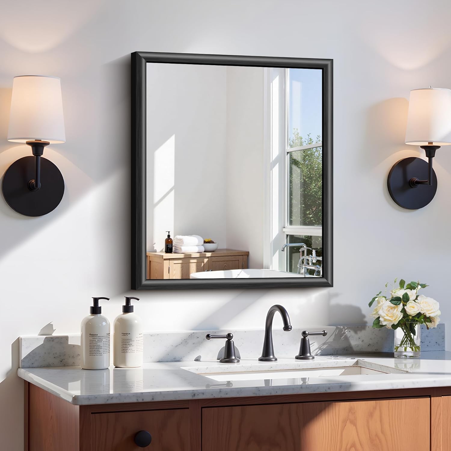 20x24 Inch Brushed Bla Bathroom Mirror, Raised Metal Fred Bathroom gallery