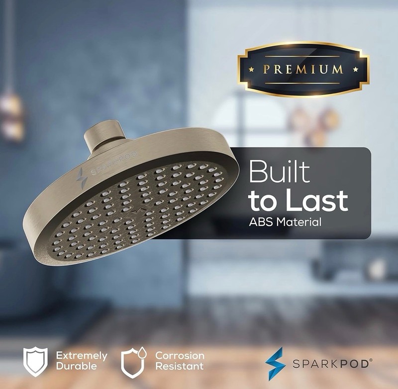 SparkPod Round Rain ShowerHead w Extension Arm - Height Adjustable High Pressure gallery