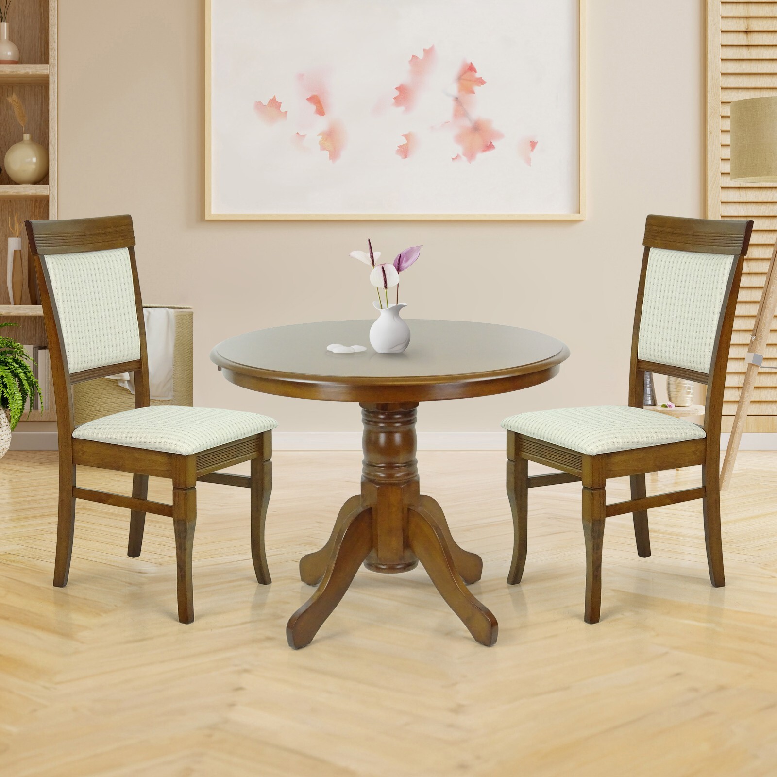 Wooden 3 Piece Dining Set, 2 Classic Style Wood Ronda Chairs w Round Table gallery