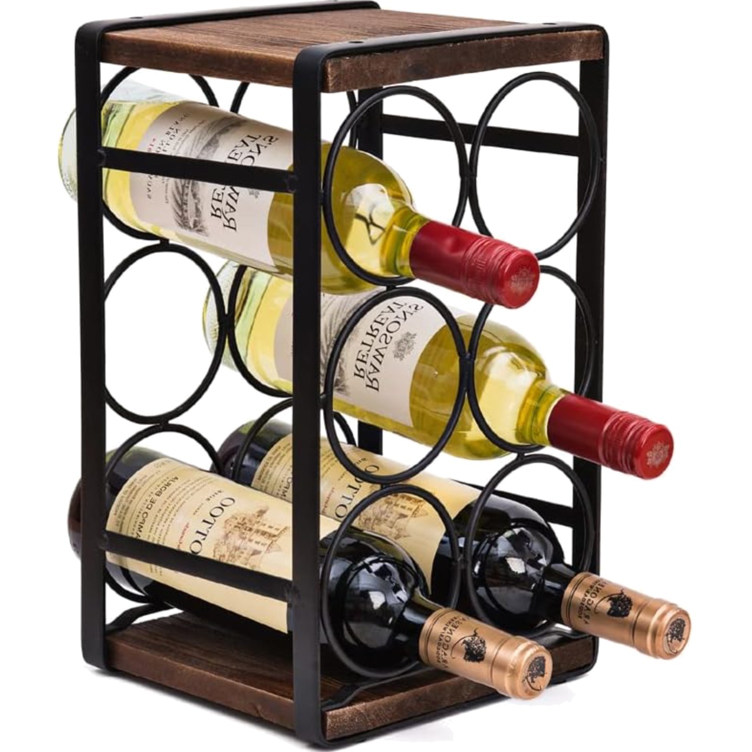 Rustic Wood Wine Rack Countertop 6 Bottle No Assembly Bar Kitchen Decor gallery