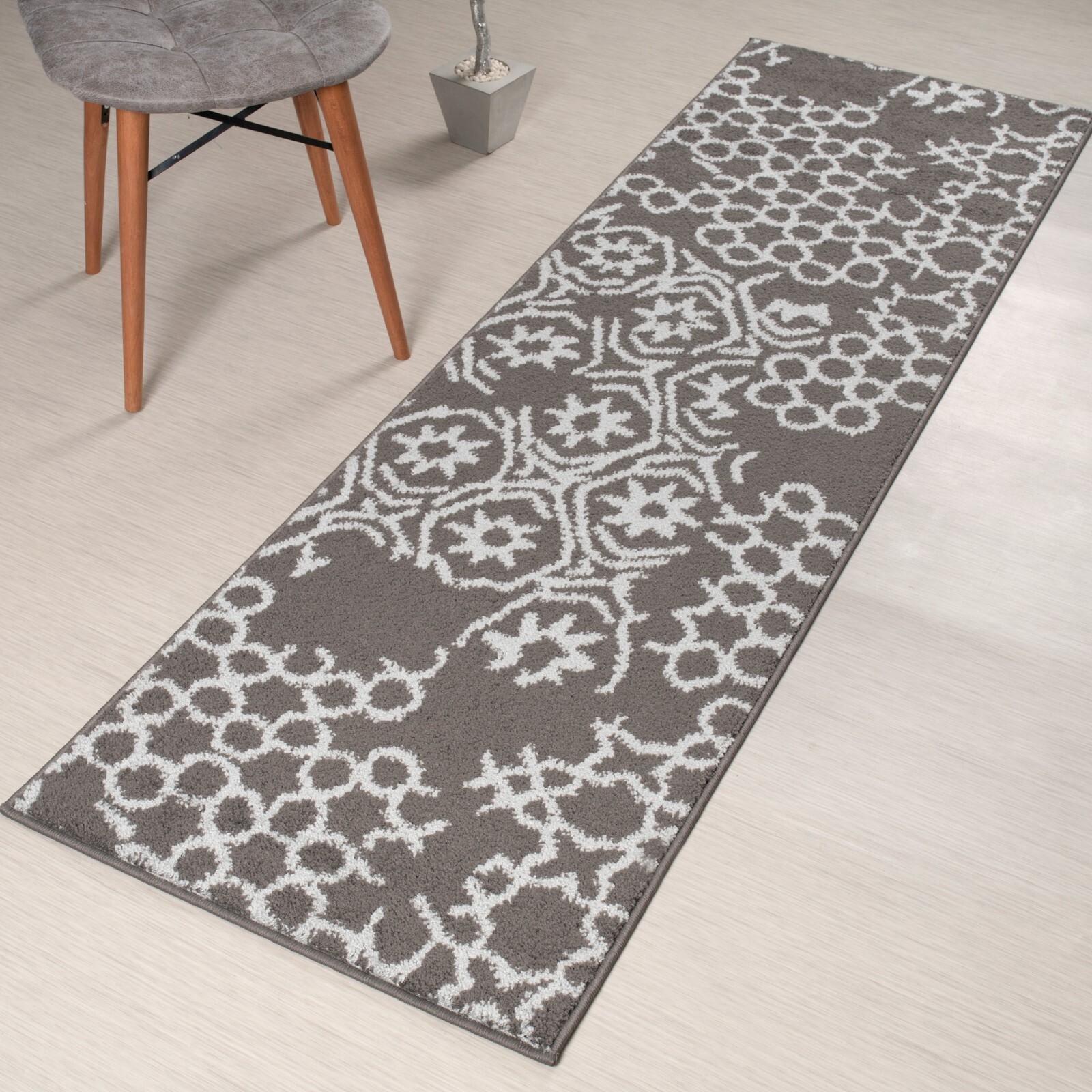 Custom Length Stair Hallway Runner Rug Non Slip Backing, Abstract Grey gallery