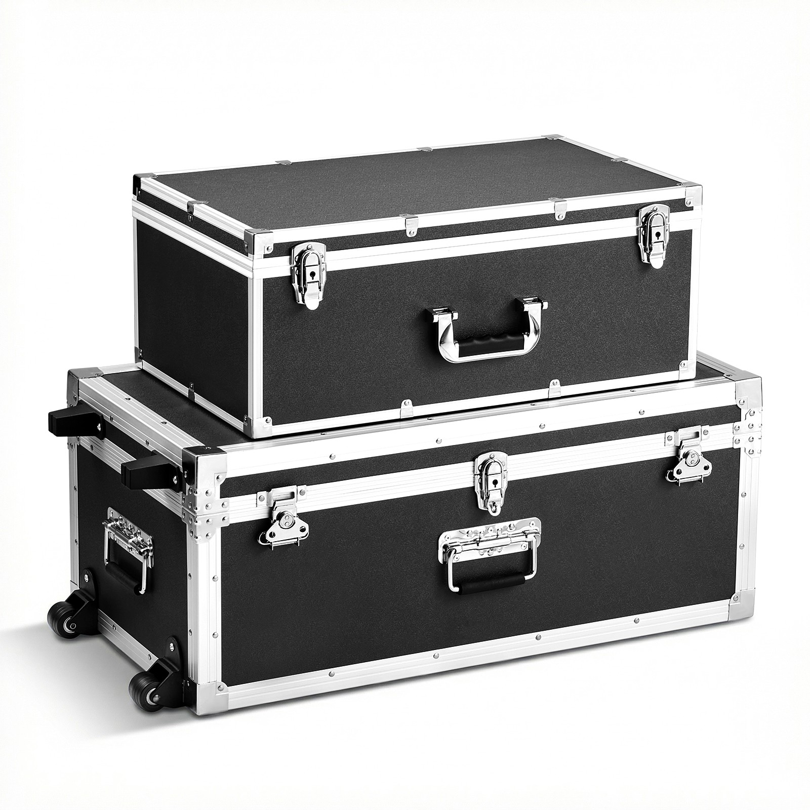 Uimoso Metal Storage Trunk Set with Wooden Suitcase Design and Padlocks, Black gallery