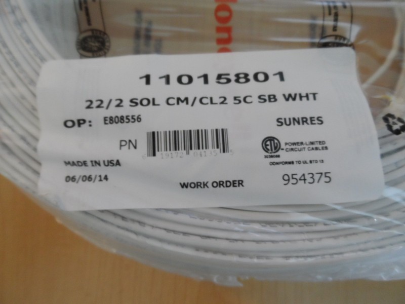 Honeywell Genesis 11015801 22/2 Solid Alarm Wire CM/CL2 5C SB White **New** gallery