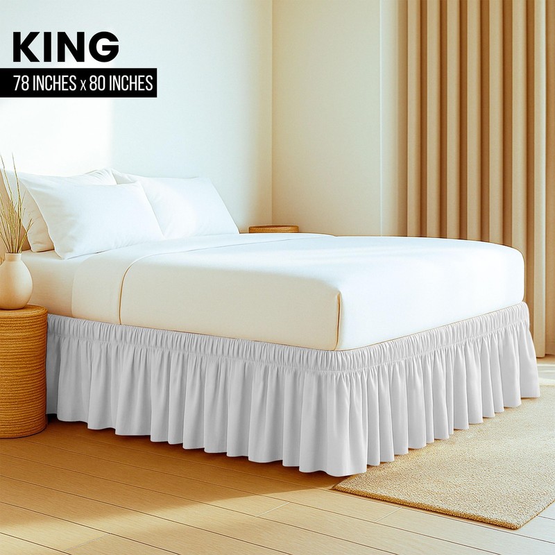 Adjustable Wrap Around Ruffle King Size Bed Skirt Elastic Fit gallery