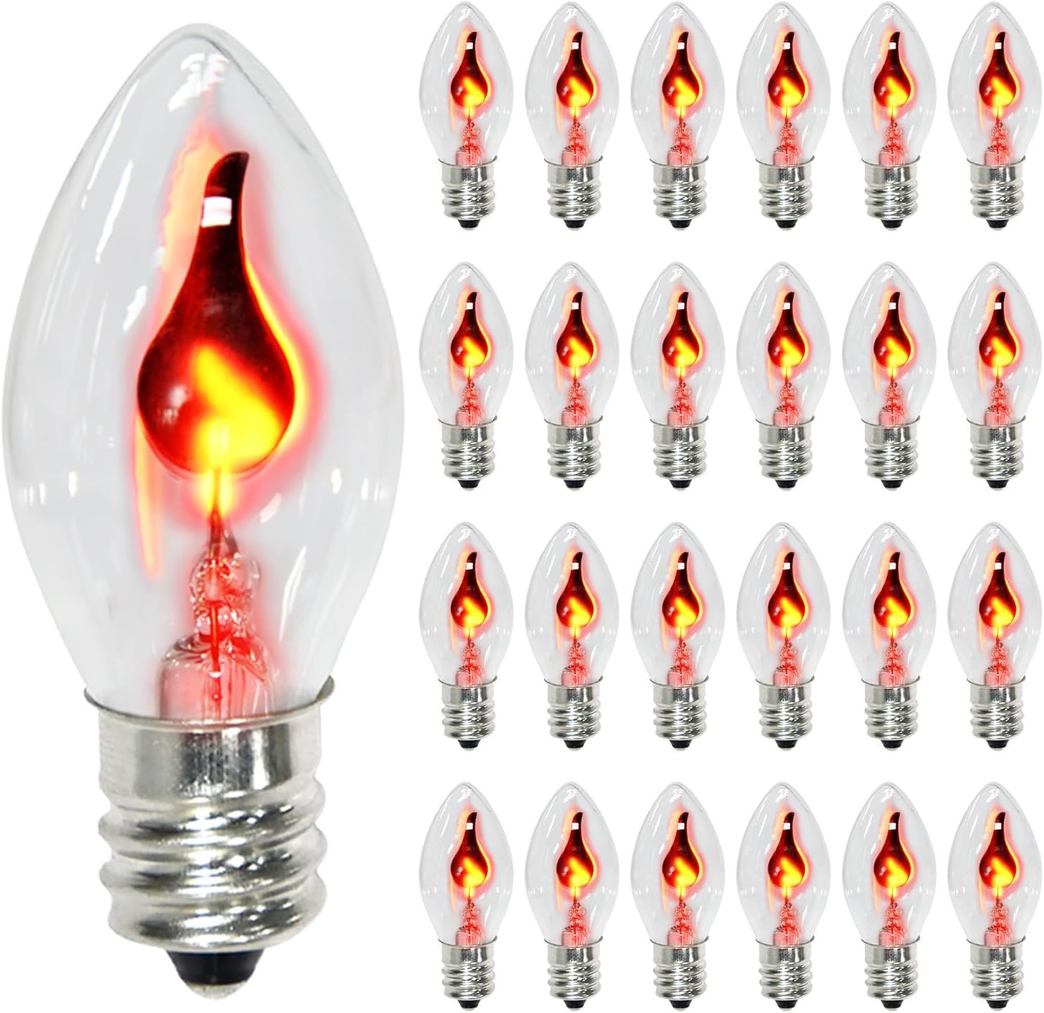 25 Pack C7 Flickering Flame Light Bulbs Small Candle Red gallery