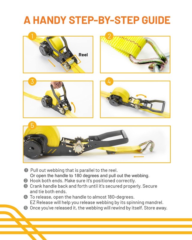 Retractable Ratchet Tie-Down Strap - 2 in x 27 ft Heavy-Duty Strap, 10,000 lb... gallery