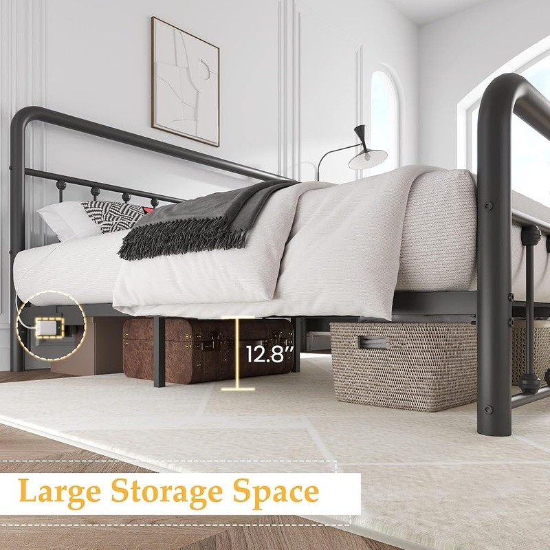 Multifunctional Bed Frame W/ Charging Station LED Lights Iron Squeak Resistant gallery