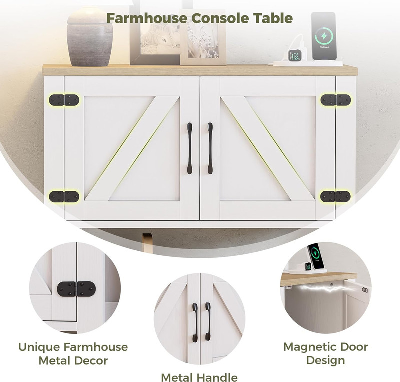 Farmhouse Console Table with Storage Cabinet, Entryway Table with Shelf, Coffee gallery