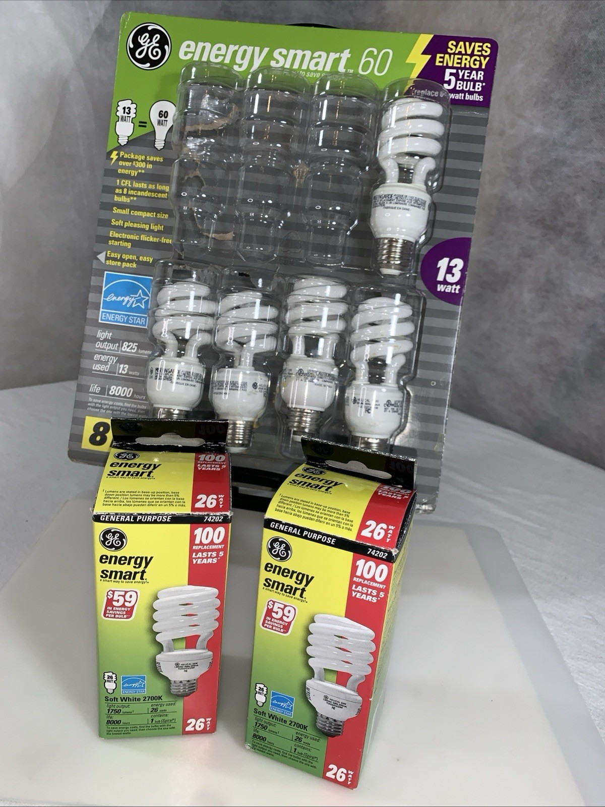 GE Light Bulb LED 100W 60W Replacement CFL 13W 26W Energy Smart BUNDLE 7 CT LOT gallery