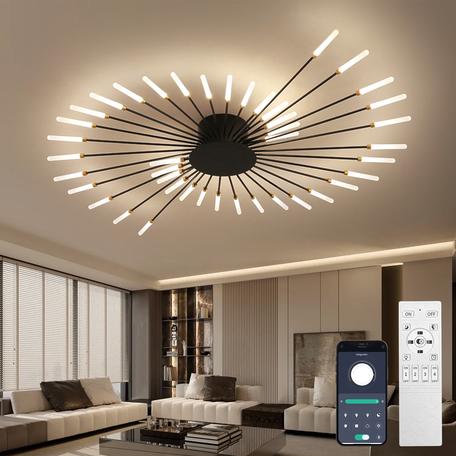 42-Light Fireworks LED Ceiling Light Flush Mount Dimmable App Remote Control gallery