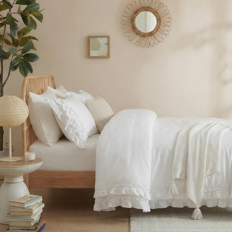 100% Cotton Ruffled Queen Comforter Set - White Farmhouse Chic gallery