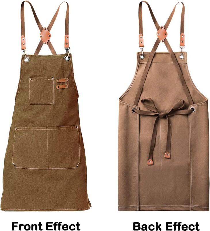 1 pc Thick Waterproof Canvas Apron with Pockets Adjustable Crossback Design gallery