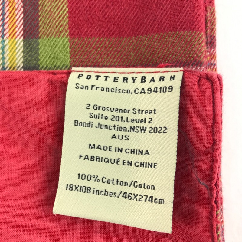 Pottery Barn Red Plaid Table Runner 17 x 102 inches 100% Cotton ~ Lined gallery