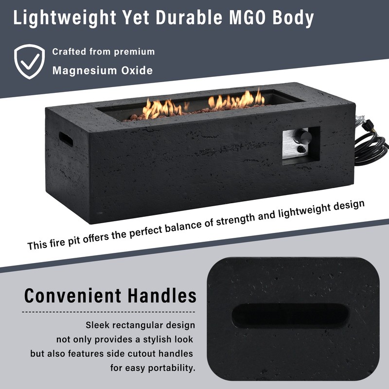 Outdoor Rectangular Propane Fire Pit 40000 BTU 41.9 Inch Black Magnesium Oxide gallery