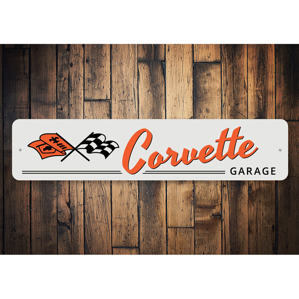 Corvette Garage Sign Personalized Chevy Man Cave Aluminum Custom Decor Sign gallery