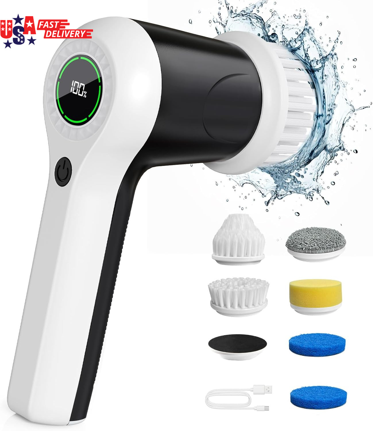 Electric Spin Scrubber, Cordless Shower Scrubber with Battery Level Display, 2 S gallery
