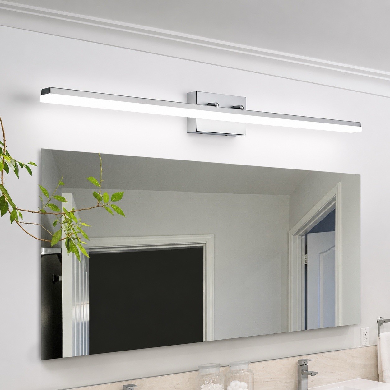 mirrea 48in Modern LED Vanity Light for Bathroom Lighting Dimmable 46w Chrome... gallery