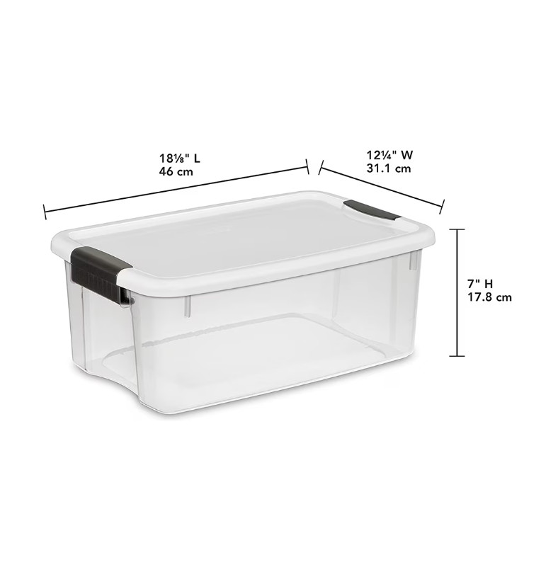 Sterilite 18 Qt Clear Plastic Stackable Storage Bin w/ White Latch Lid, (6 Pack) gallery