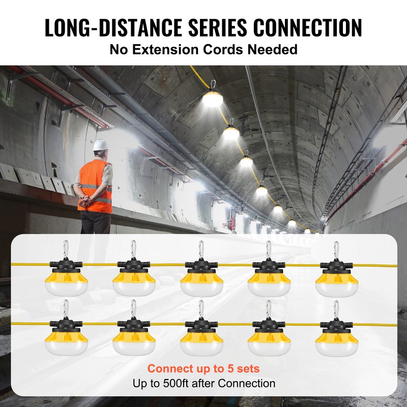 VEVOR 100FT Construction String Lights 100W 10000LM Connectable Waterproof gallery