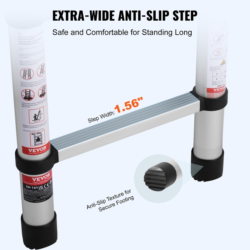 Telescoping Extension Ladder 8.5FT One-button Retraction 375 LBS Capacity gallery