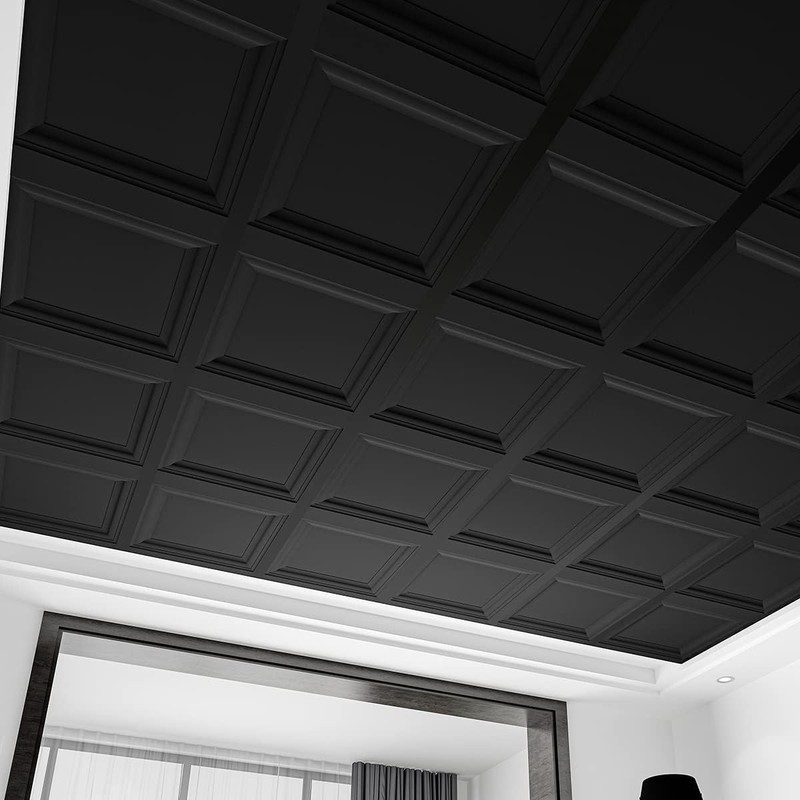 12-Pack Square Black Drop Ceiling Tile 2ft x 2ft PVC Ceiling Panel 24 x 24in. gallery