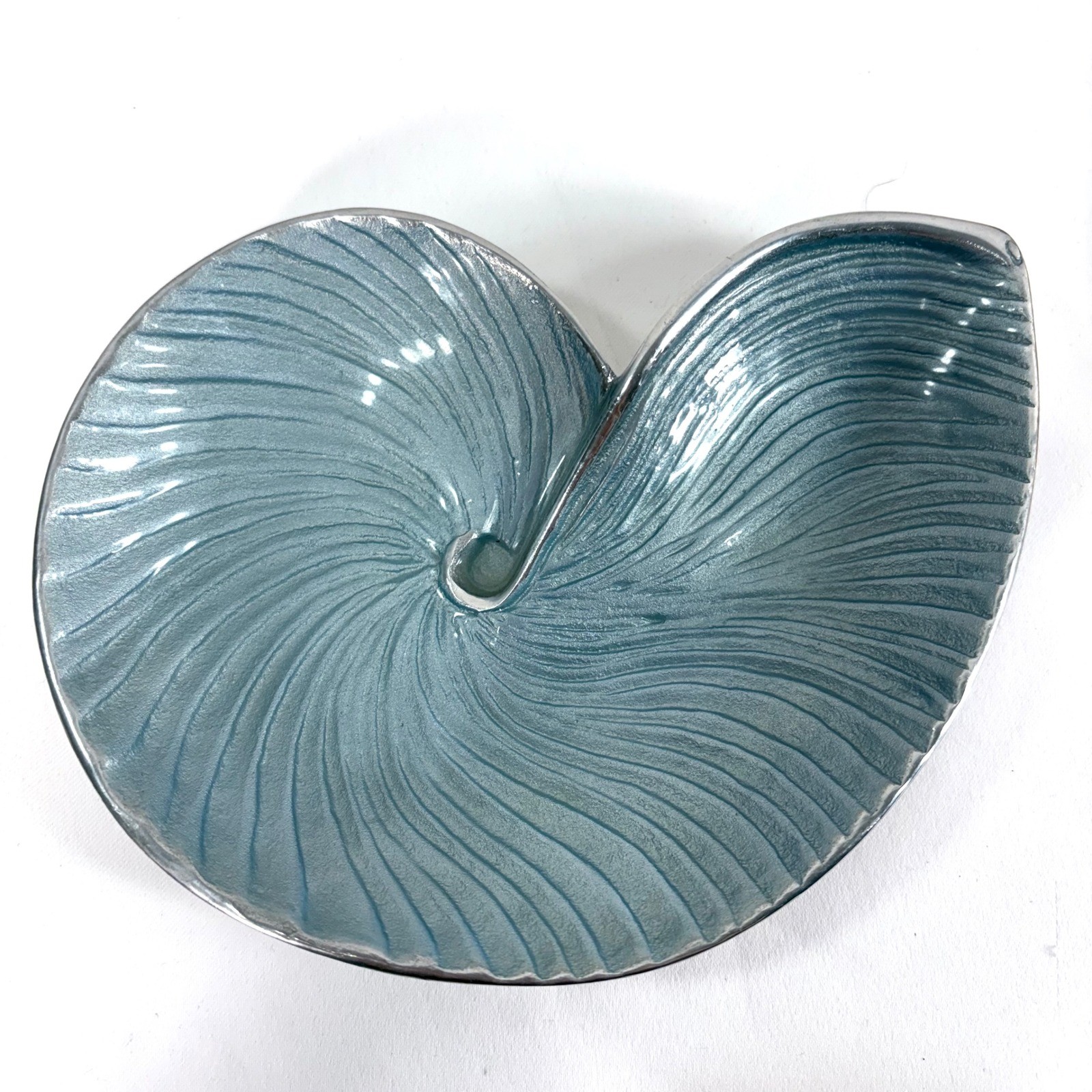 Mariposa Nautilus Shell Dish Blue Enamel Recycled Aluminum Beachy Trinket Tray gallery
