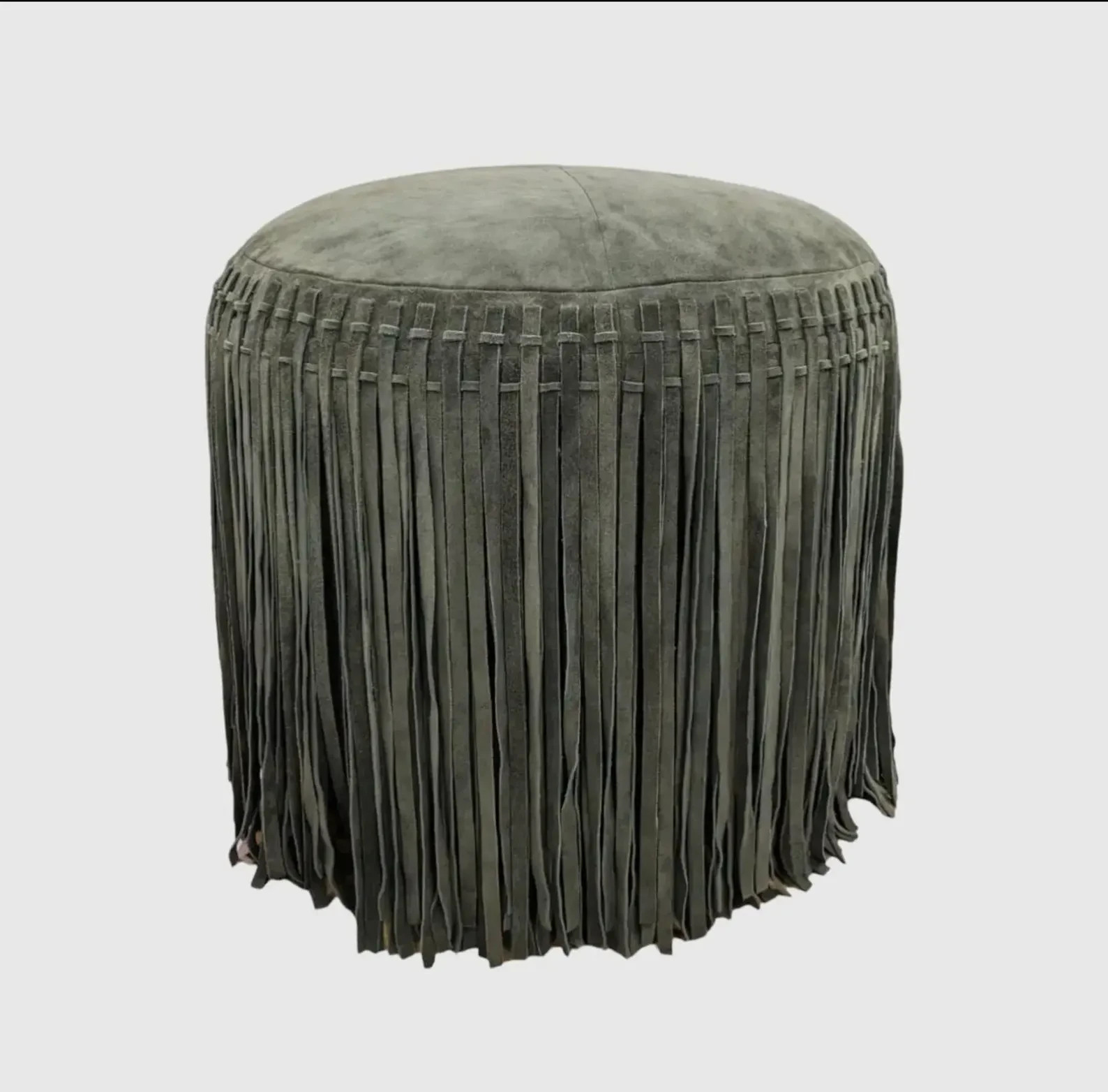 Premium Real Leather Suede Ottoman Pouf with Western Fringe Living Room Hall Roo gallery