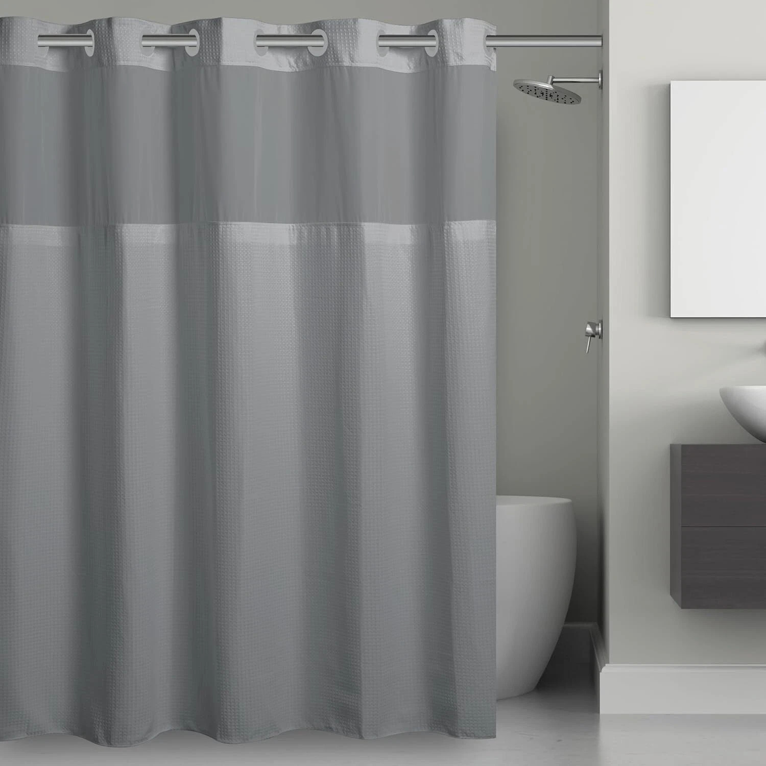 Hookless- Simply Solid 74 in. W x 71 in L Polyester Shower Curtain in Solid Whit gallery