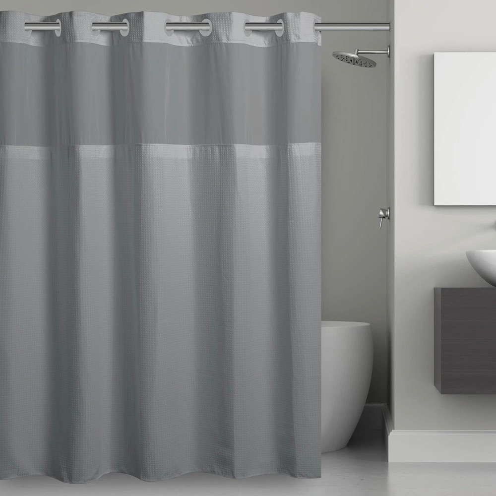 Hookless- Simply Solid 74 in. W x 71 in L Polyester Shower Curtain in Solid Whit