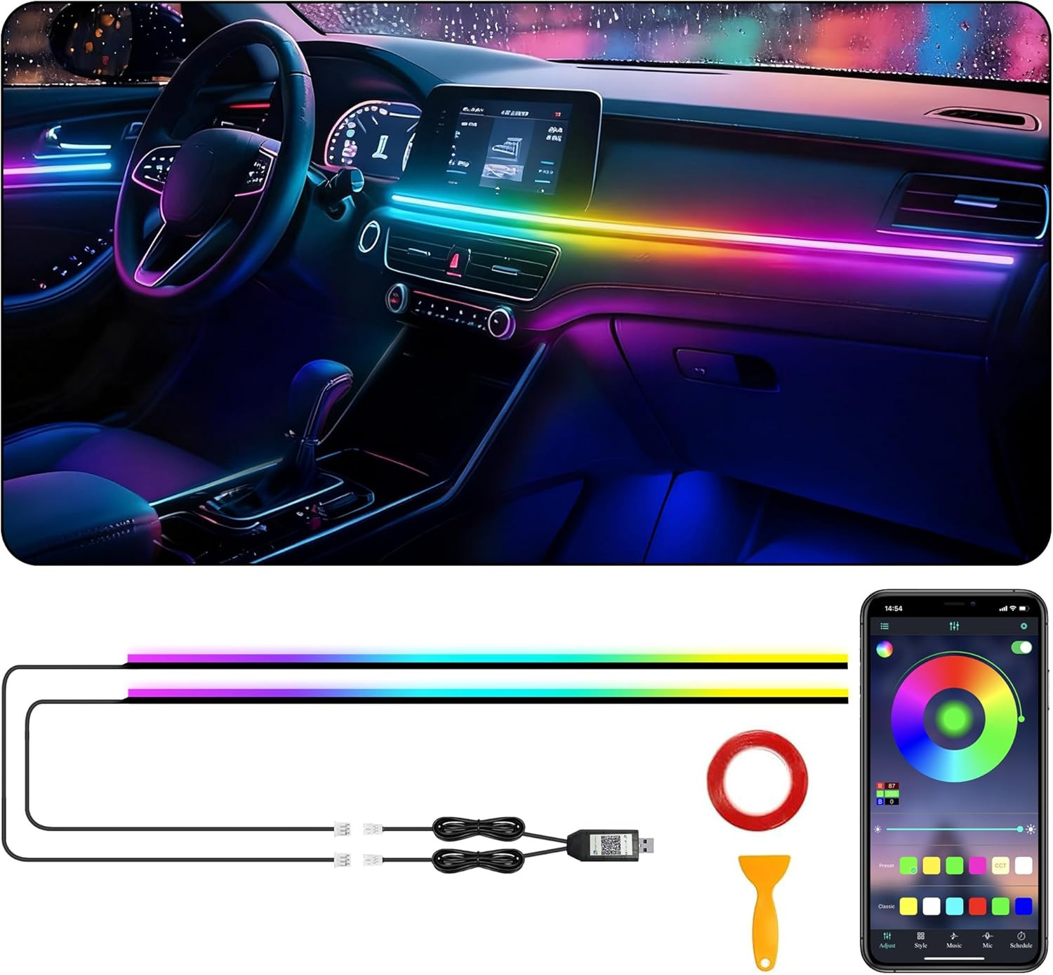 Interior Car LED Strip Lights, RGB 2 in 1 Dynamic Dreamcolor Chasing Acrylic LED gallery