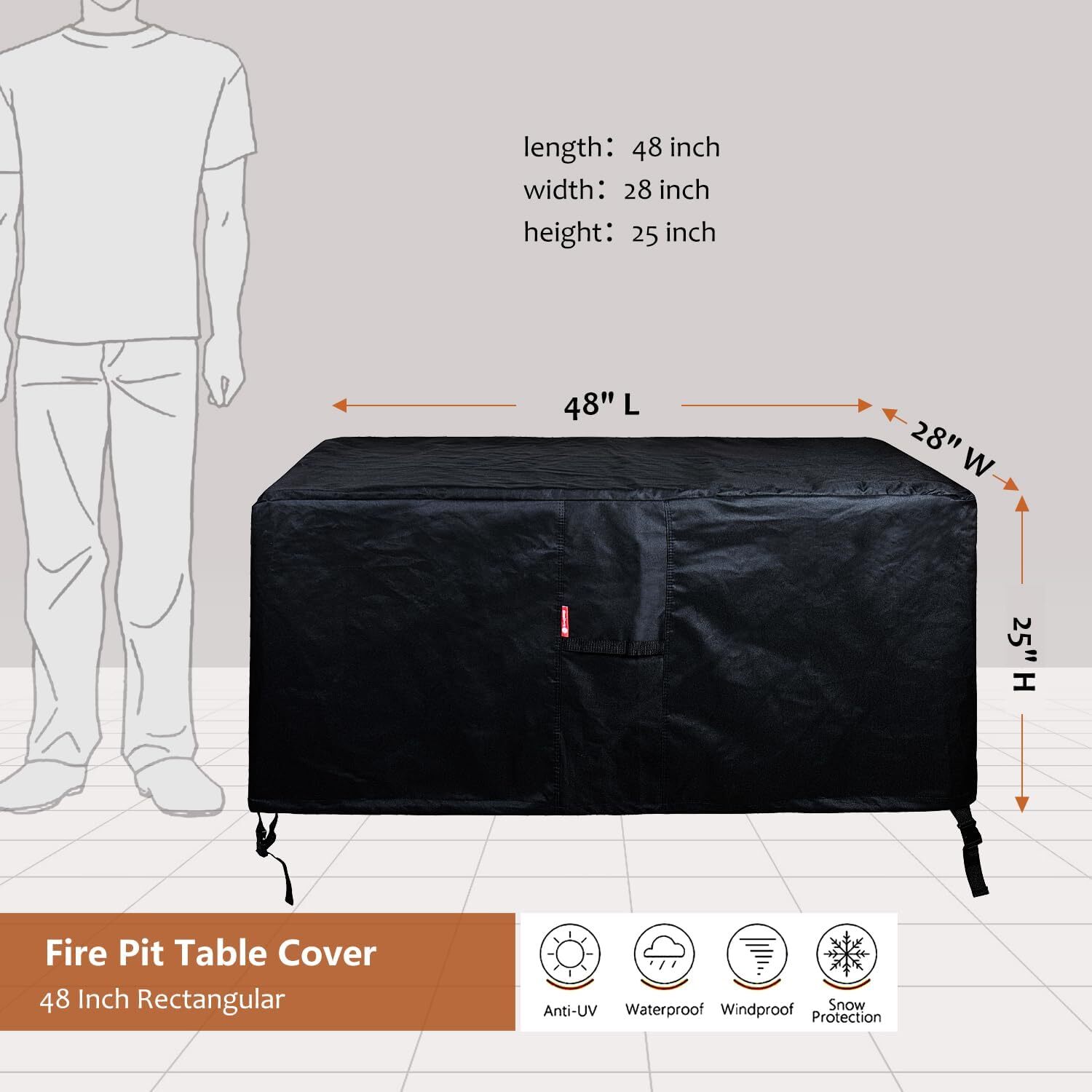 Rectangular Fire Pit Cover-Fits 44-48 inch Fire Table-Outdoor Waterproof Anti... gallery