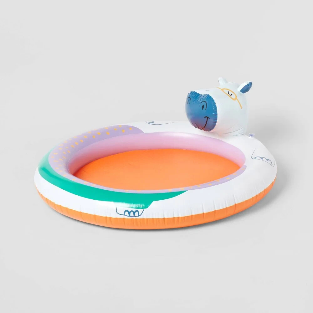 SUN SQUAD Inflatable HIPPO SPRAY SWIMMING POOL KIDS 23in x 62in *NEW IN BOX* gallery