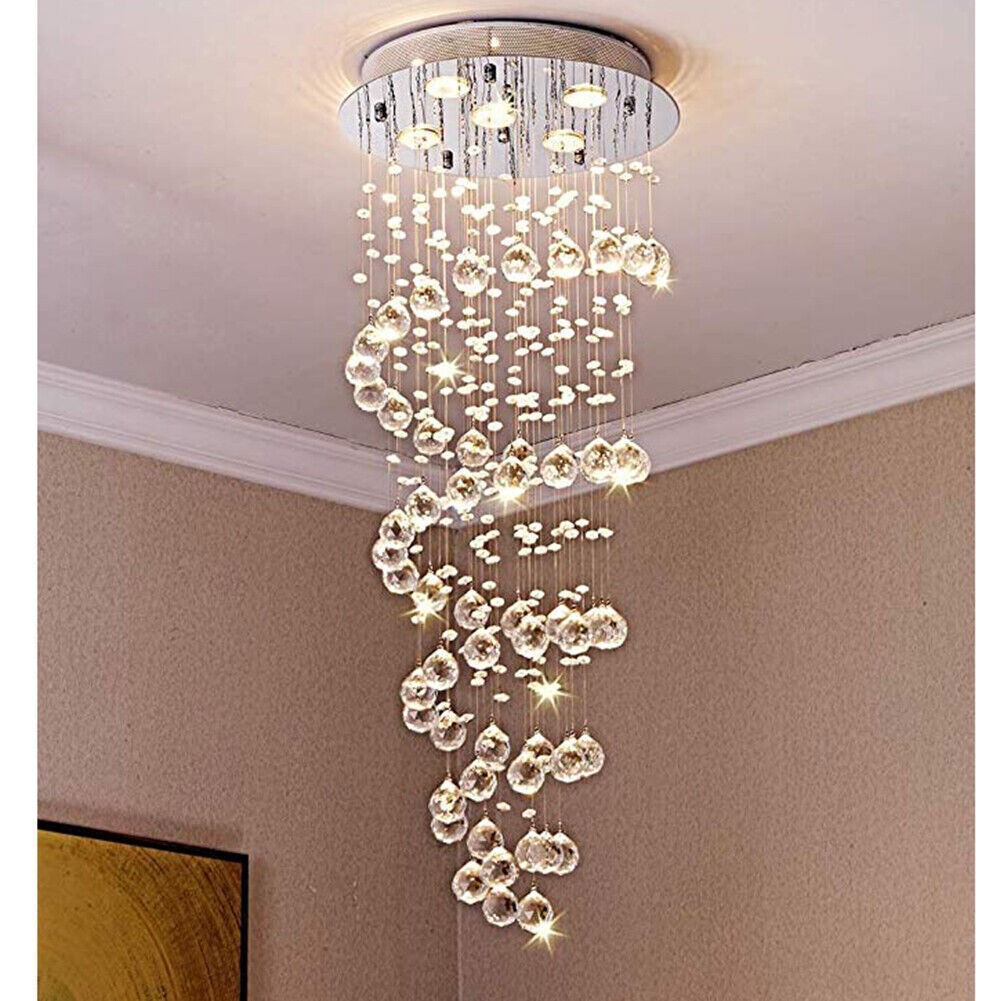 Modern Luxury Crystal Chandelier LED Rain Drop Spiral Ceiling Light Pendant Lamp gallery
