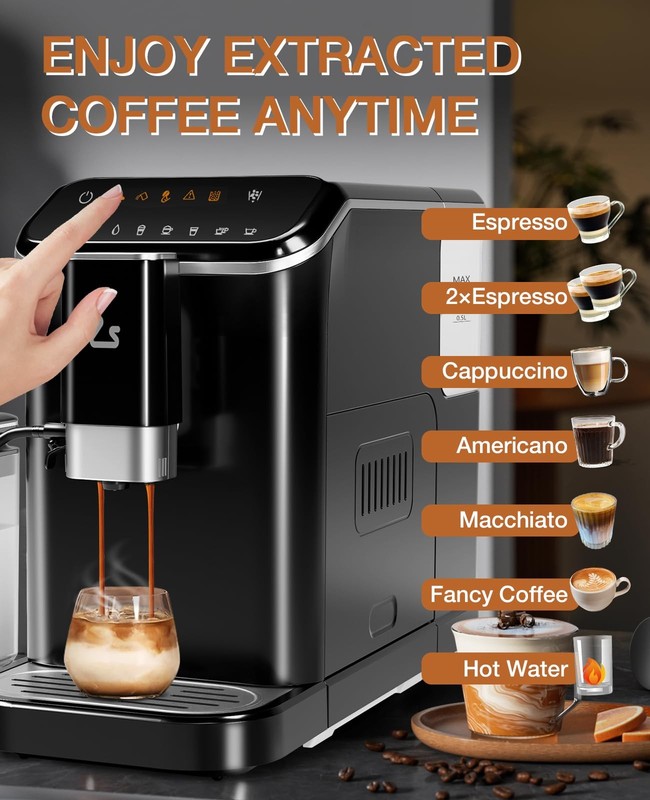 Fully Automatic Coffee Machine, 20 Bar Espresso Machine with Grinder & Automatic gallery