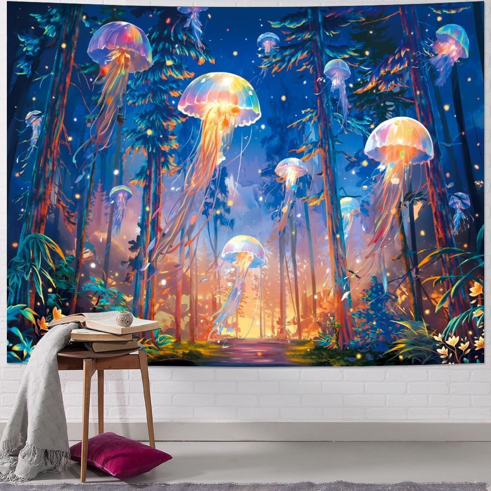 Blacklight Jellyfish Under Sea Tapestry UV Reactive Wall Tapestry BlackLight gallery