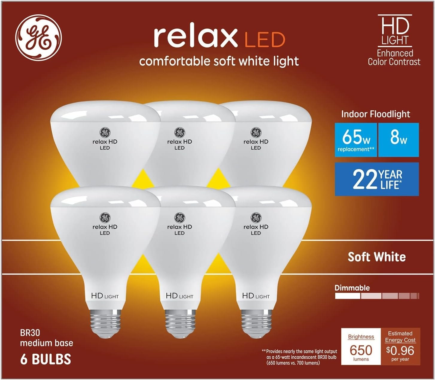 GE Relax 6-Pack 65 W Equivalent Dimmable Soft White Br30 LED Light Fixture Light gallery