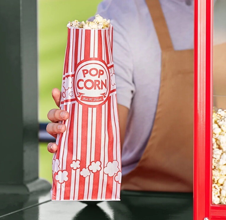 2 oz Popcorn Bags Red & White Striped Leak Proof Popcorn 4 3/4" x 1" x 12" Party gallery