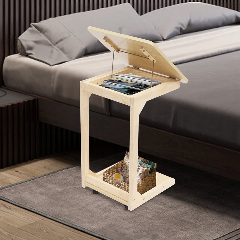 2-tier C Shaped Table Adjustable Angle C Table with Wheels 25kg Load Couch Table gallery