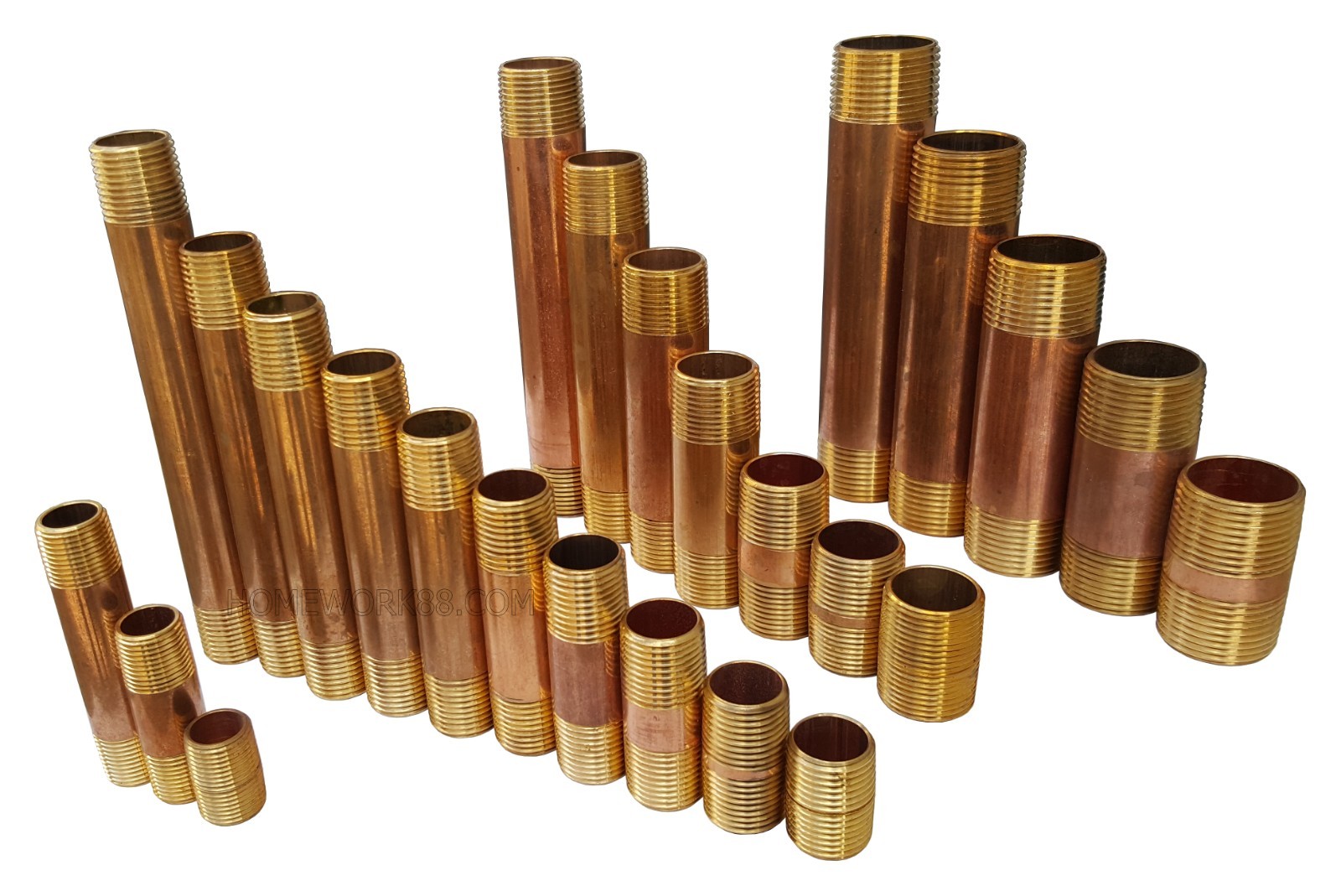 RED BRASS NIPPLE NPT THREADED PIPE, CLOSE, LEAD FREE, SIZE 3/8", 1/2", 3/4", 1" gallery