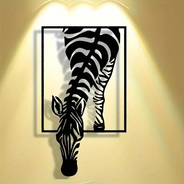Minimalist Zebra Metal Wall Art Iron Modern Animal Pattern Statue Home Decor US gallery