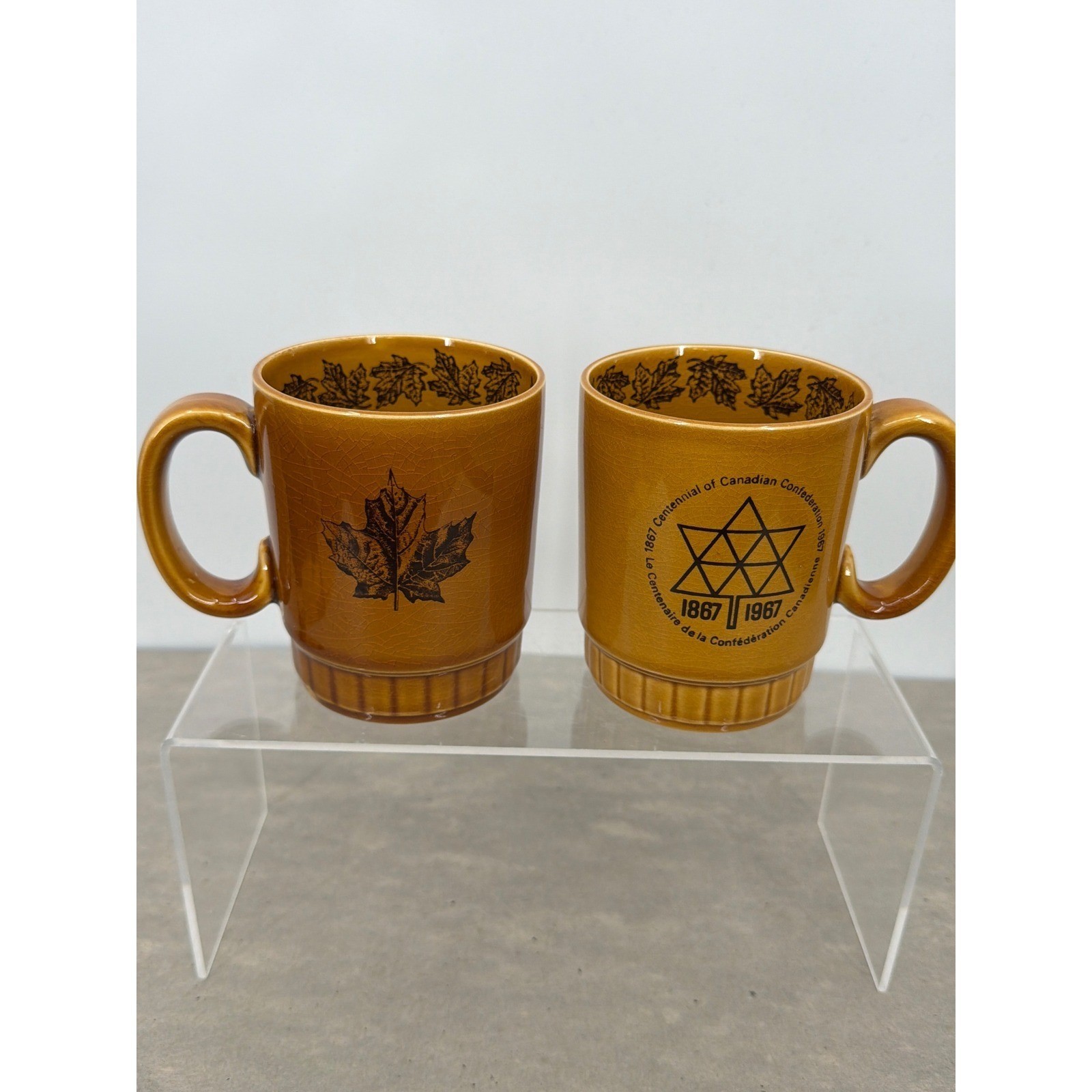 Royal Worcester Crown Ware 1967 Centennial of Canadian Confederation Mugs Set 2 gallery