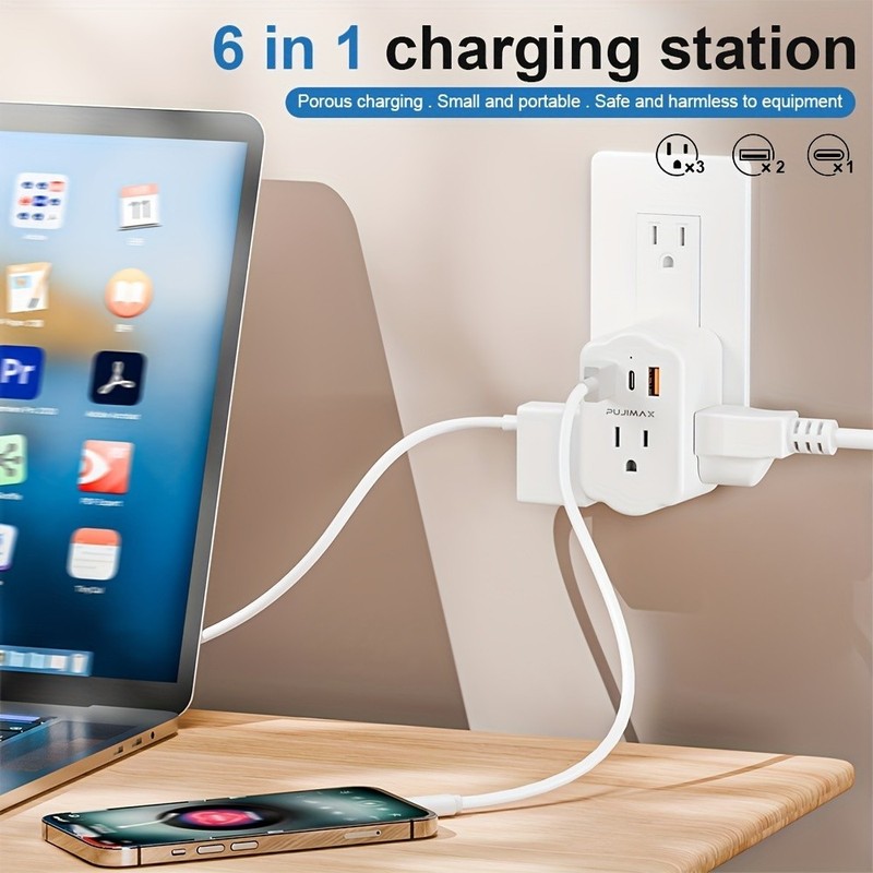 Multi Functional Wall Socket With 2 USB Ports, 1 Type-C Port, And 3 AC Plug Port gallery