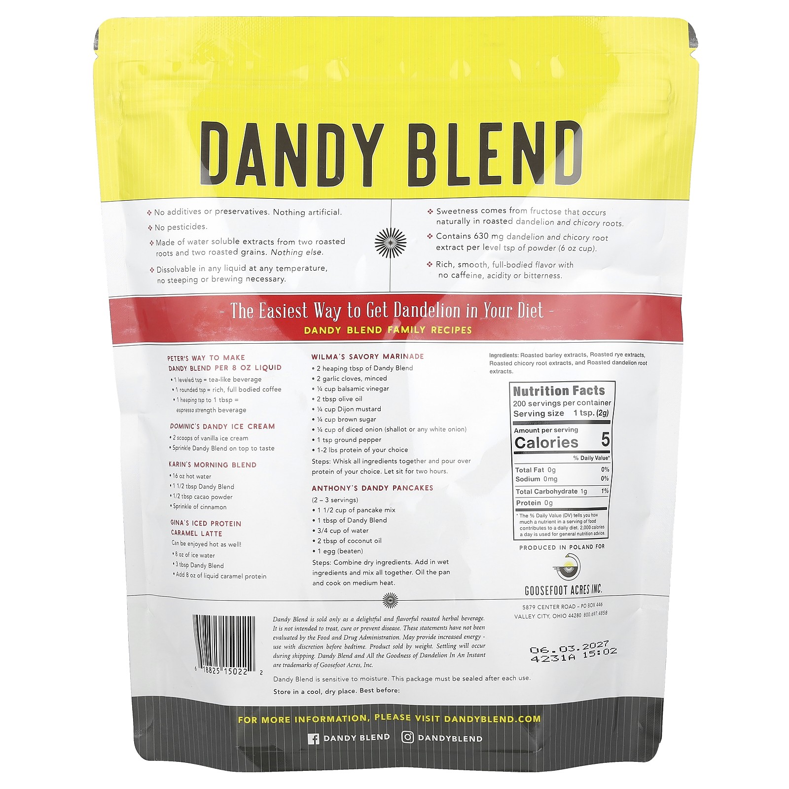 Instant Herbal Beverage with Dandelion, Caffeine Free, 14.1 oz (400 g) gallery