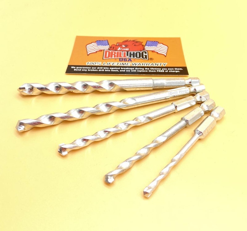 Drill Hog® 5 Pc Masonry Bit Cocrete Hex Shank Quick Change Set Carbide Tipped gallery