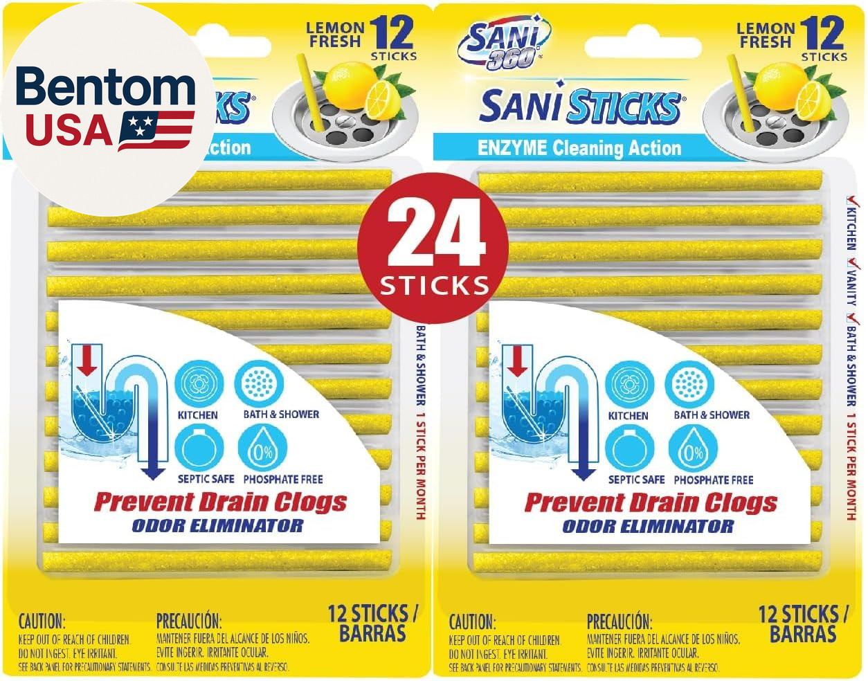Sani Sticks Drain Cleaner and Deodorizer, 24 Count, Lemon Scent Enzyme Pipe Clea gallery