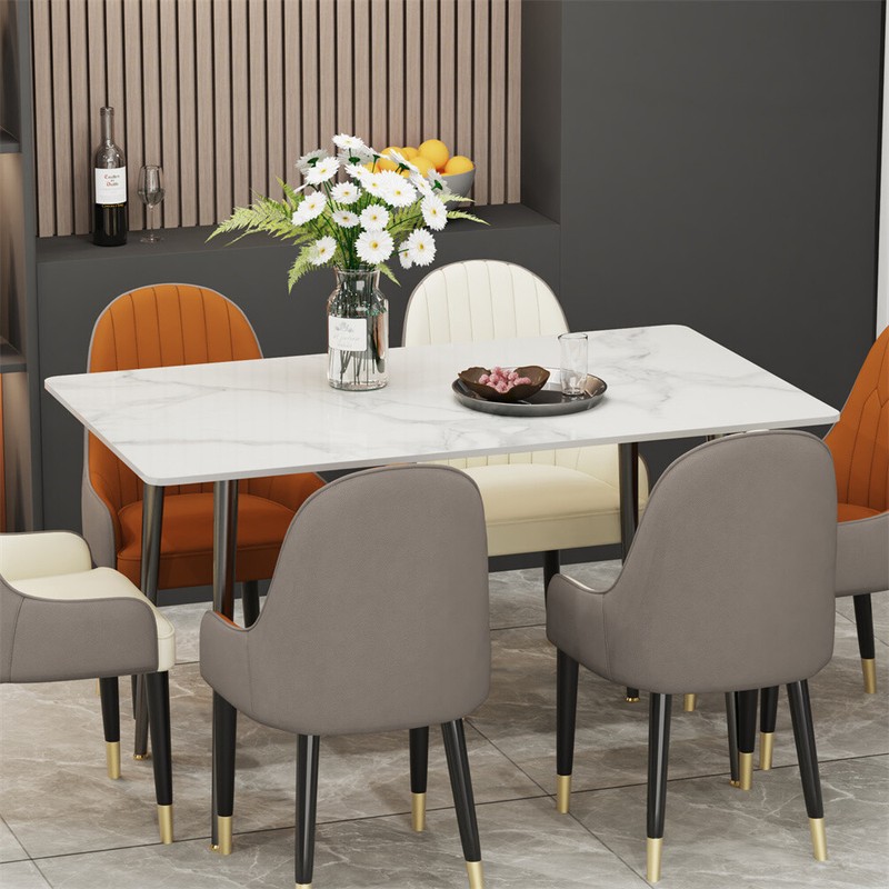 Modern Rectangular/Square/Round Sintered Stone Dining Table White Top Black Legs gallery