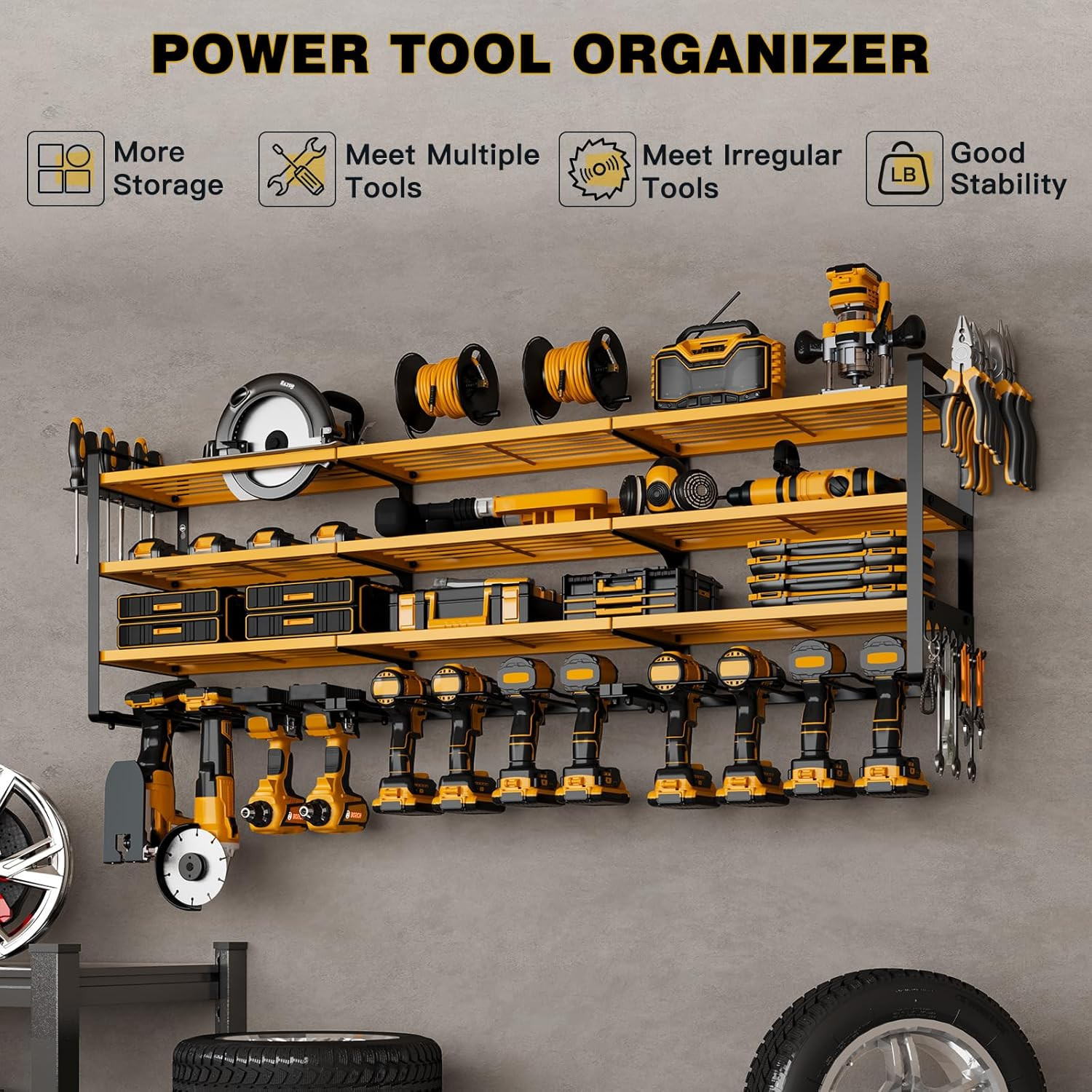 48" Large Power Tools Organizer Wall Mount,12 Drill Holder for Garage, Workshop gallery