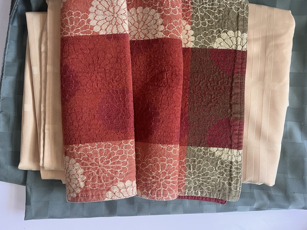 Table Linen Bundle- 2 Tablecloths And 1 Runner- Fall Colors: Green,Yellow,Orange