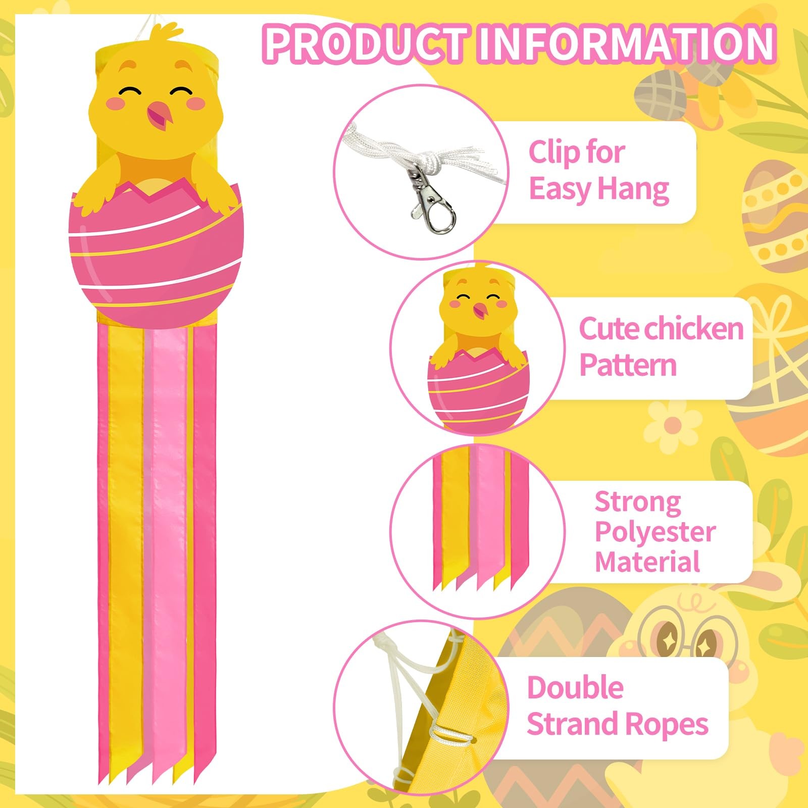 40 Inches Easter Chick Windsock Decorations, Hanging Outdoor Spring Decor with P gallery