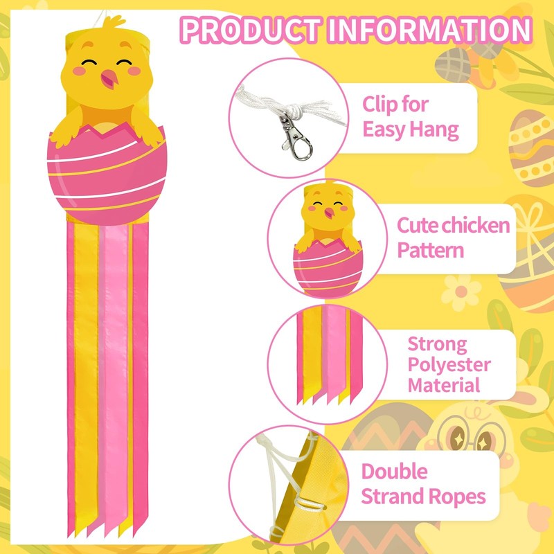 40 Inches Easter Chick Windsock Decorations, Hanging Outdoor Spring Decor with P gallery